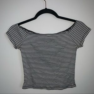 Black And White Striped Crop Top